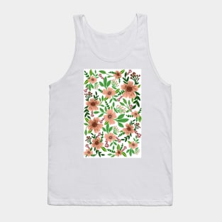 White and peach colored flower pattern Tank Top